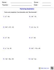Games, puzzles, and other fun activities to help kids practice letters, numbers, and more! Math Aids Com Name Score Teacher Date Factoring Quadratics Factor Each Completely If Non Factorable Write Non Factorable 4 2 1 M 49m 4 2 4 2 6 D 49d 2 Course Hero