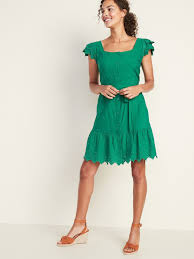 Embroidered Eyelet Waist Defined Tie Belt Dress For Women Old Navy Tie Belt Dress Belted Dress Short Sleeve Dresses