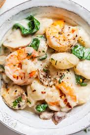 One Pan Creamy Gnocchi With Shrimp And Spinach Olive Mango Recipe Recipes Food Pasta Dishes