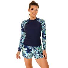 IDOPIP Women's UV Rash Guard 2 PC Swimwear: Long Sleeve Swimsuit Shirt &  Floral Shorts - Walmart.com