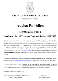 Citta Di San Marco In Lamis Avviso Pubblico Diritto Allo Studio Fornitura Libri Di Testo Per L Anno Scolastico 2019 2020