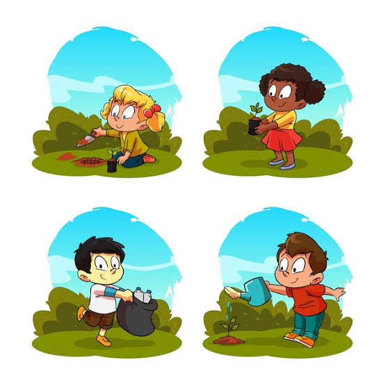 Actividad de dibujos animados de niños plantando y cuidando plantas | Vector Premium