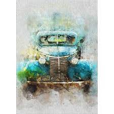 East Urban Home Car Blue Area Rug Watercolor Classic Car Painting Watercolor Paintings