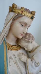 Large Antique Crowned Virgin Mary And Jesus Religious Church Figure