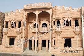 Designs Of Jodhpur Stone Front Elevation Jodhpur Bunglow Jodhpur Sandstone Elevation Jodhpur Sands In 2020 Stone Front House Front Elevation Designs Front Elevation