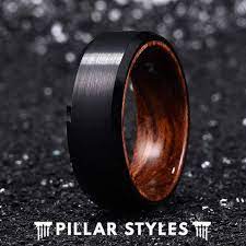 Black Tungsten Wedding Band Mens Ring With Koa Wood Sleeve Etsy Mens Wedding Bands Tungsten Mens Wood Rings Mens Wedding Bands Unique