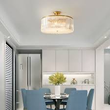 Crystal Drum Semi Flush Ceiling Light Dining Table Luxurious Led Ceiling Lamp In Gold Takeluckhome Com