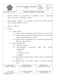 Dalam melakukan kegiatan mpls maka panitia yang di beri tugas untuk memberikan materi mpls maka tentunya harus memiliki persiapan berupa buku ataupun penjelasan mengenai materi yang akan. Pdf Standar Operasional Prosedur Sop Smk Negeri 1 Cimahi Prosedur Penerimaan Siswa Baru Ary Viant Academia Edu