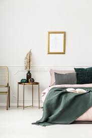 Time to change your bedroom colour scheme? Gold And Green Bedroom Interior Stock Image Image Of Leaf Pillows 113056115