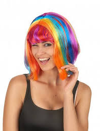 Regenbogen Neon Perucke Bob Schnitt Bunt Gunstige Faschings Accessoires Zubehor Bei Karneval Megastore Perucken Regenbogen Perucke Karneval
