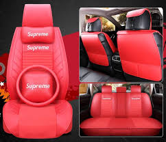 191 52 Cool Leather Supreme Print Car Seat Covers Pads Automobile Seat Cushions Pillows 11pcs Red Car Seats Leather Car Seat Covers Carseat Cover