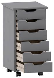 Riverbay Furniture Six Drawer Wood Rolling Storage Cart in Gray