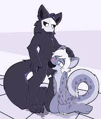 2018 ambiguous gender anthro anthro on anthro balls black fur  black penis blue eyes canine changed (video game) duo erection feline  fellatio fluffy fur goo creature grimev hi res
