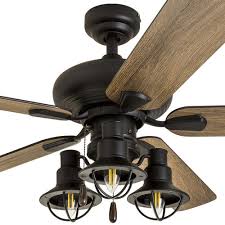 Led indoor/outdoor natural iron ceiling fan with light and remote control. Patriot Lighting Crown Point 52 Matte Black Industrial Indoor Led Ceiling Fan At Menards