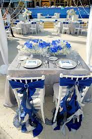 Bride And Groom Chair Decor Dreams Los Cabos Wedding Blue And Gray Royal Blue Wedding Grey Wedding Decor Royal Blue Centerpieces