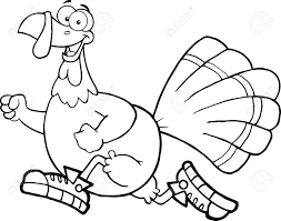 Bird Cartoon Pictures Black And White Black And White Happy Turkey Bird Cartoon Character Jogging Turkey Bird Thanksgiving Images Bird Clipart