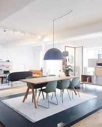 Muuto Showroom Split Table Fiber Sidechair And Under The Bell Pendant On Ply Dining Table Rug Rug Under Dining Table Dining Room Small