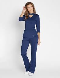 Mock Neck Top In Estate Navy Blue Medical Scrubs By Jaanuu Scrubs Outfit Stylish Scrubs Medical Scrubs Outfit