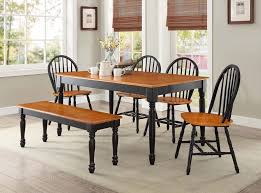 6pcs Solid Wooden Dinette Table Set 4 Dining Chairs Bench Country Farm Black Oak Dining Room Sets Dinner Table Chairs Dining Room Table Set