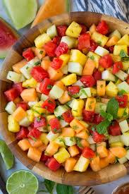 Melon And Pineapple Fruit Salad With Honey Lime And Mint Dressing Cooking Classy Best Fruit Salad Dressing For Fruit Salad Easy Fruit Salad Recipes