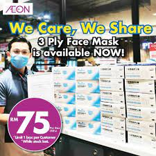 Aeon 3 Ply Face Mask Rm75 Box At Selected Outlets 2 April 2020 Onwards Face Mask Face Mask