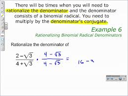 Jan 14, 2021 · if the denominator contains a square root or other radical, you must multiply both the top and bottom by a number that can get rid of that radical. Rationalizing The Denominator Examples Videos Solutions Activities