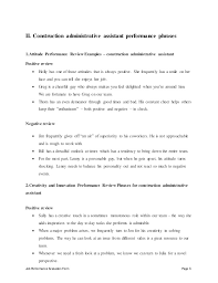 How to write an administrative assistant job description for a resume. Construction Administrative Assistant Perfomance Appraisal 2