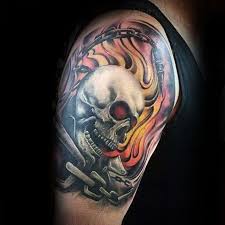 Blue flames dice tattoos design. Top 47 Flaming Skull Tattoo Ideas 2021 Inspiration Guide