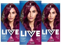 If you're looking for a combo that is somewhat trendy but fresh enough to make you stand out, consider red and purple color. Schwarzkopf Live Colour Lift Purple Hair Dye Pack Of 3 Permanent Colour With Vibrant Results L76 Ultra Violet Amazon Co Uk Beauty