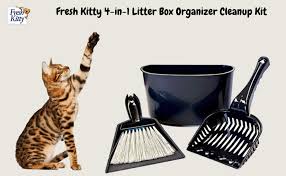 Amazon Com Fresh Kitty 4 In 1 Litter Box Organizer Cleanup Kit Cat Litter Box Cleaning Supplies Sweeper Dustpan Scooper Storage Caddy Charcoal Pet Supplies