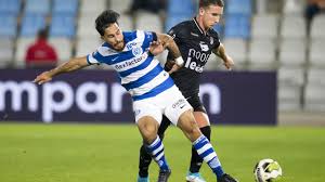 Zakaria el azzouzi (fc volendam) left footed shot from outside the box is saved in the centre of the goal. Emmen De Graafschap