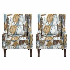 Rosario 2 Pack Wingback Fabric Accent Chairs Teal Brown Fabric Accent Chair Accent Chairs Chair