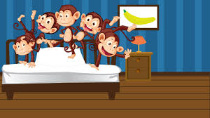 Four little monkeys jumping on the bed, one fell down and bumped his head, mama called the doctor and the doctor said, no more monkeys jumping on the bed! 5 Little Monkeys Jumping On The Bed Youtube