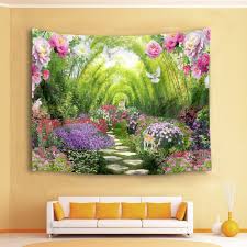 Discover (and save!) your own pins on pinterest Amazon Com Hvest Spring Scenery Tapestry Deer Dove And Blooming Flowers In Garden Wall Hanging Fairy Tale Tapestri Blooming Flowers Garden Wall Spring Scenery