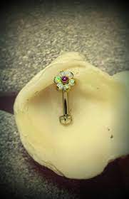 White Fire Opal Prong Flower Vch Christina Barbell Vertical Clitoral Hood 14g Curve Surgical Steel 316l Piercing Jewe With Images Body Jewelry Intimate Fire Opal Piercings