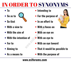 Get thousands of synonyms and antonyms with clear explanations of usage and example sentences, in both british and american english. In Order To Synonym 18 Synonyms For In Order To With Examples Esl Forums In 2021 Essay Writing Skills English Words Synonym