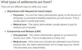 workers compensation settlements in california types of