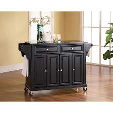 Crosley Full Size Black Kitchen Cart With Black Granite Top Kf30004ebk The Home Depot Kitchen Tops Granite Portable Kitchen Island Kitchen Cart