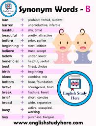 Synonym Words List In English With B English Study Here English Study Learn English Words Learn English Vocabulary