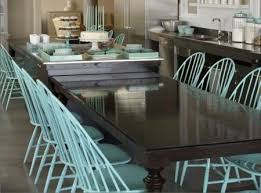 Chic Idea For Reusing Mismatched Chairs And Dinged Up Dinning Table From Craigslist A Cohesive And Stylish Cheap Dinning Set Turquoise Table Home Dark Table
