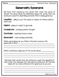 Character Education Generosity Worksheets And Activities By Merry Friends 2'with her generosity of spirit, she always forgave me'. character education generosity worksheets and activities