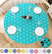 Premium crystal clear vinyl tablecloth digitally printed with white floral designs, serves as a fine table top protector. Rally Home Goods Indoor Outdoor Patio Round Fitted Vinyl Tablecloth Flannel Backing Elastic Edge Waterproof Wipeable Plastic Cover Triangular Teal Patterns For 5 Seat Table Of 36 42 Diameter Walmart Com Walmart Com