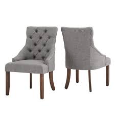 Transform any living or office space with the simple elegance and charm of these beautiful modern dining chairs. Homesullivan Grey Linen Curved Back Tufted Dining Chair Set Of 2 40e217brc Gl2pc The Home Depot