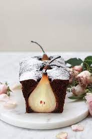 Chocolate Loaf Cake With Earl Grey Poached Pears Baked Recipe Desserts Pear Loaf Cake Baking