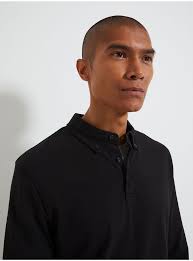 Black Mercerised Long Sleeve Polo Top