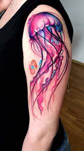 If you also like tattoos with a touch of watercolor technique, you should go for this jellyfish watercolor tattoo. Watercolor Jellyfish Tattoo C Tattoo Artist Jagood Jellyfish Tattoo Watercolor Jellyfish Tattoos
