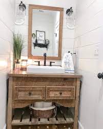 Since vanities of this size have so much space, homeowners will. Because My Half Bath Is Narrow I Had This Vanity Custom Built From A Local Cabinet Guy He Used Half Bath Decor Half Bath Remodel Farmhouse Style Bedroom Decor
