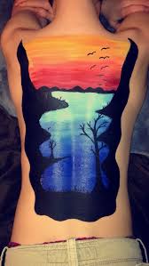 Lake With Sunset Back Body Painting Body Art Painting Body Painting Paintings Tumblr