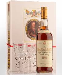 1974 Macallan With 2 X Jacobite Glasses Single Malt Scotch Whisky 700ml Damaged Box Collector S Corner