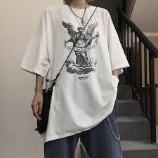 Angel Letter Printing Black White Oversized T Shirt In 2020 Clothes Fashion Oversized Outfit